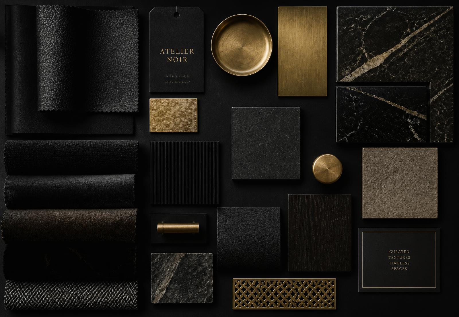 Interior design material samples and finishes