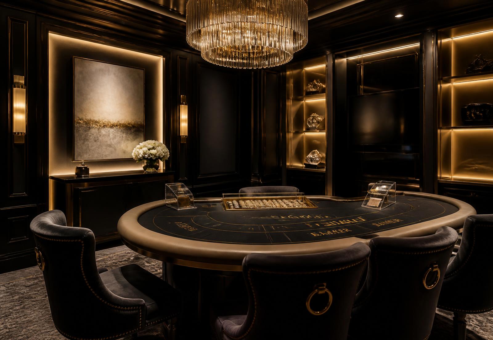 Hand-tufted inset rug in a private gaming salon